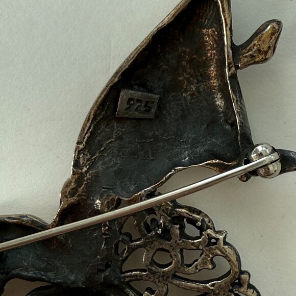 Vintage Sterling Silver Angel Playing Trumpet Brooch Pin Marked 925 - Picture 3 of 4